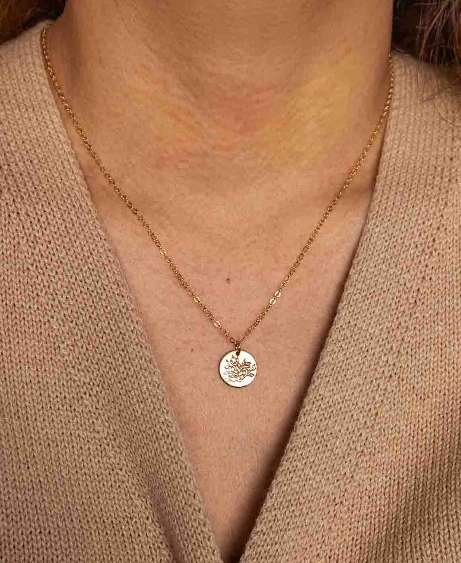 Birch tree pendant necklace worn