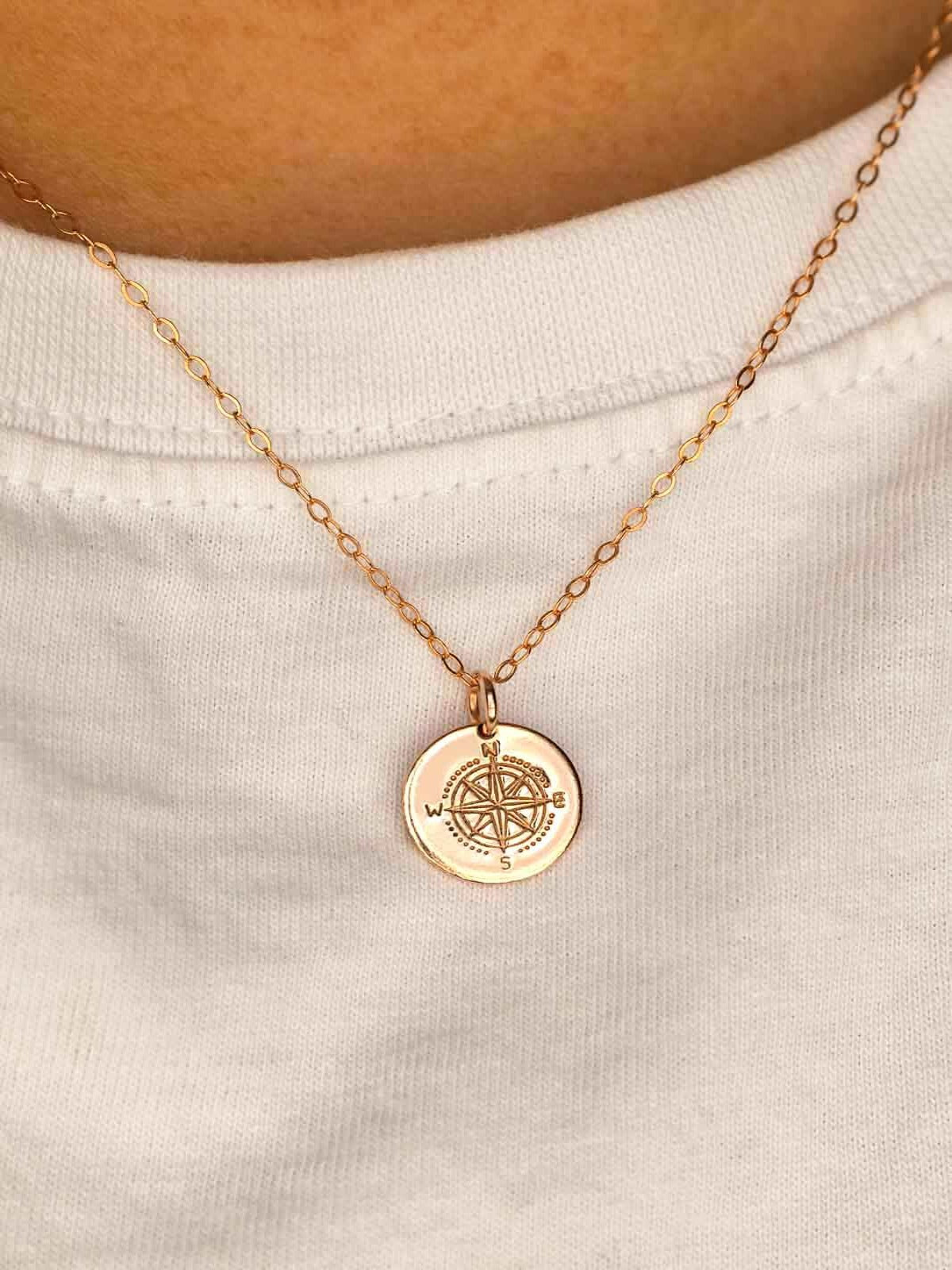 compass pendant necklace in gold