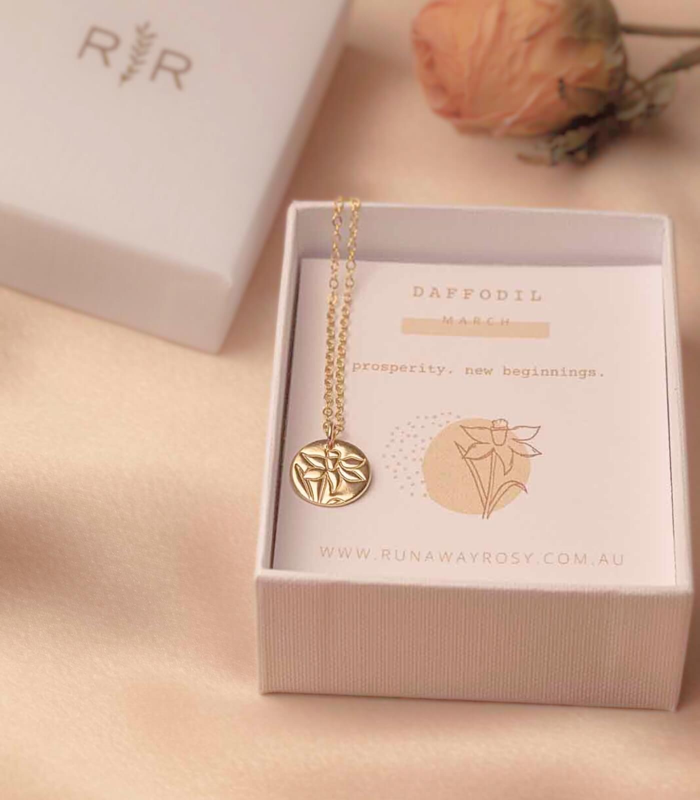 Birth Flower Necklace March Daffodil Runaway Rosy