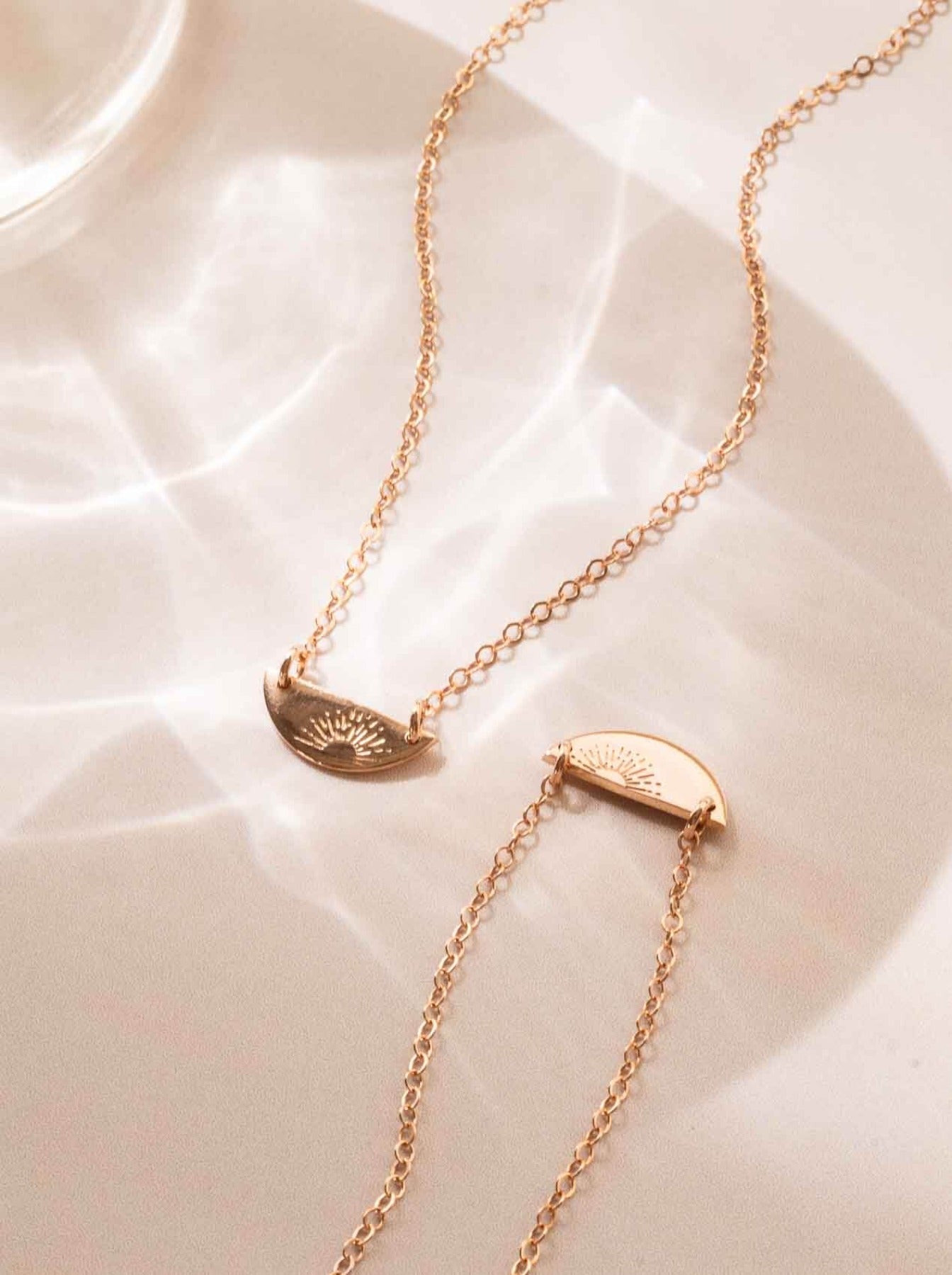 Sunset half circle pendant necklace