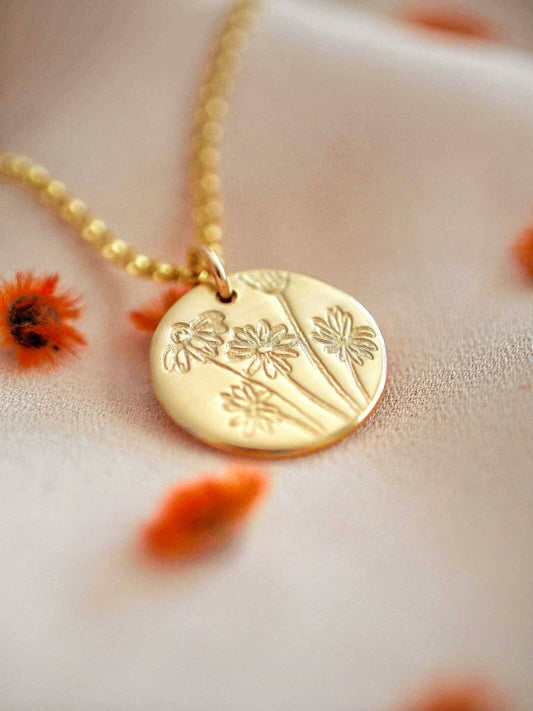 Swan River Daisy Australian birthflower necklace gold