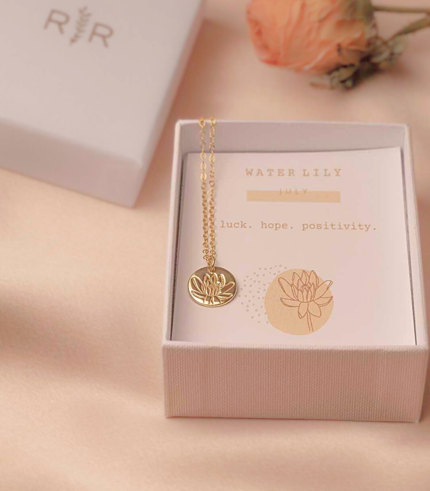 lily flower necklace gold Birth Flower Necklace - July