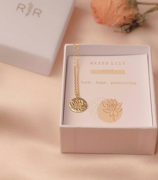 Water Lily - July Birth Flower Necklace