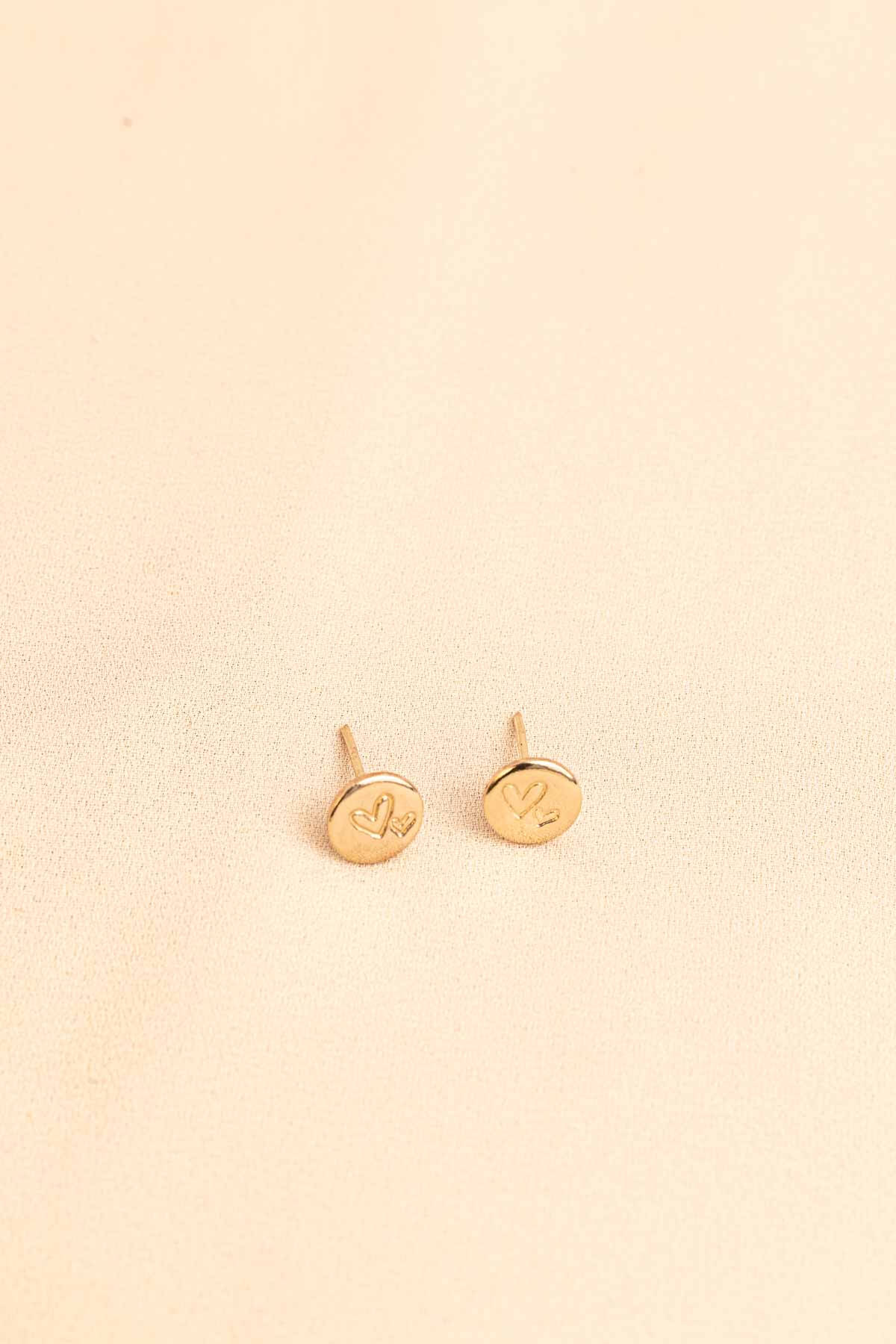 You and Me - Twin Hearts Disc Stud Earrings