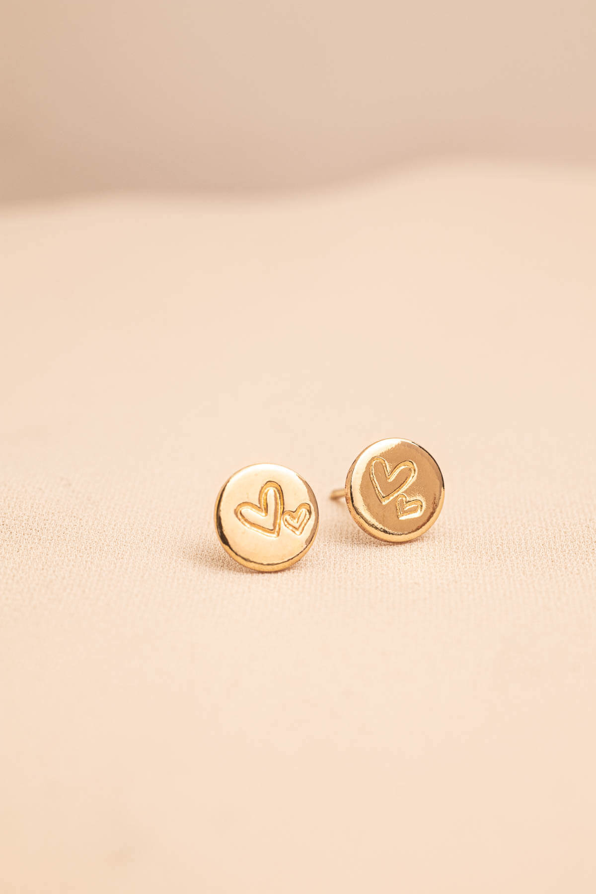 You and Me - Twin Hearts Disc Stud Earrings
