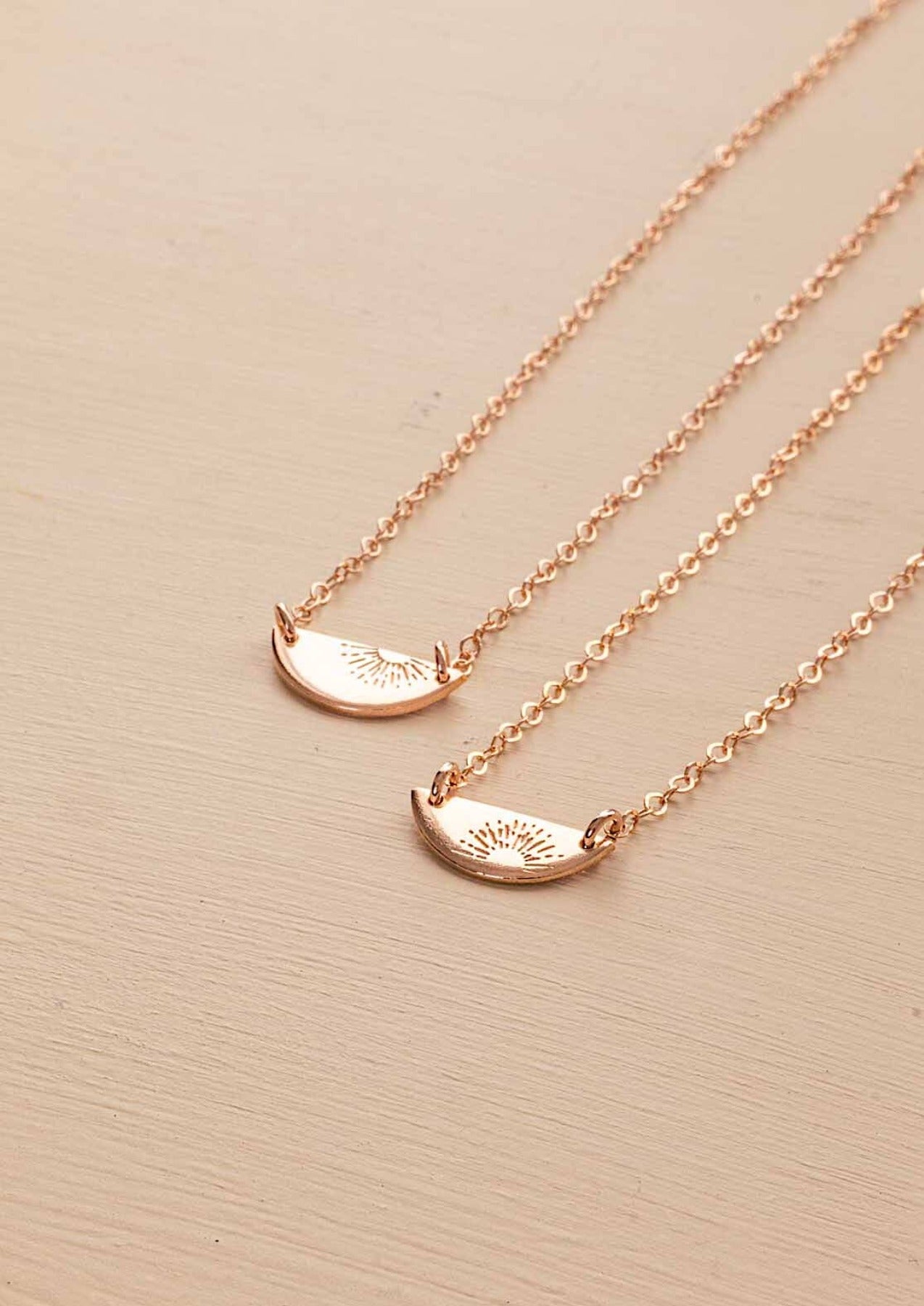 Sunset half circle pendant necklace