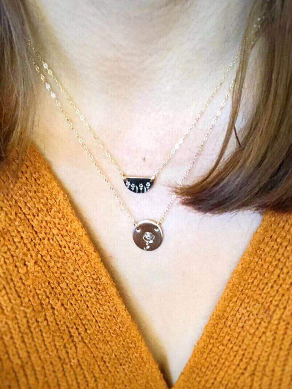 Floral Luna - Half Circle Disc Pendant Necklace