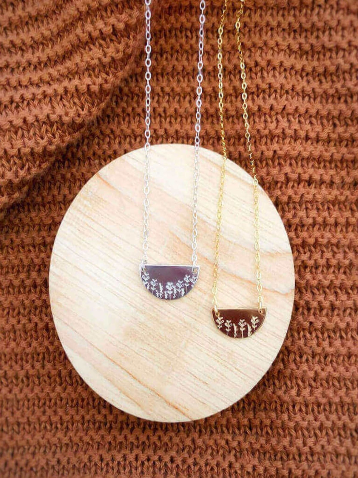 Floral Luna - Half Circle Disc Pendant Necklace