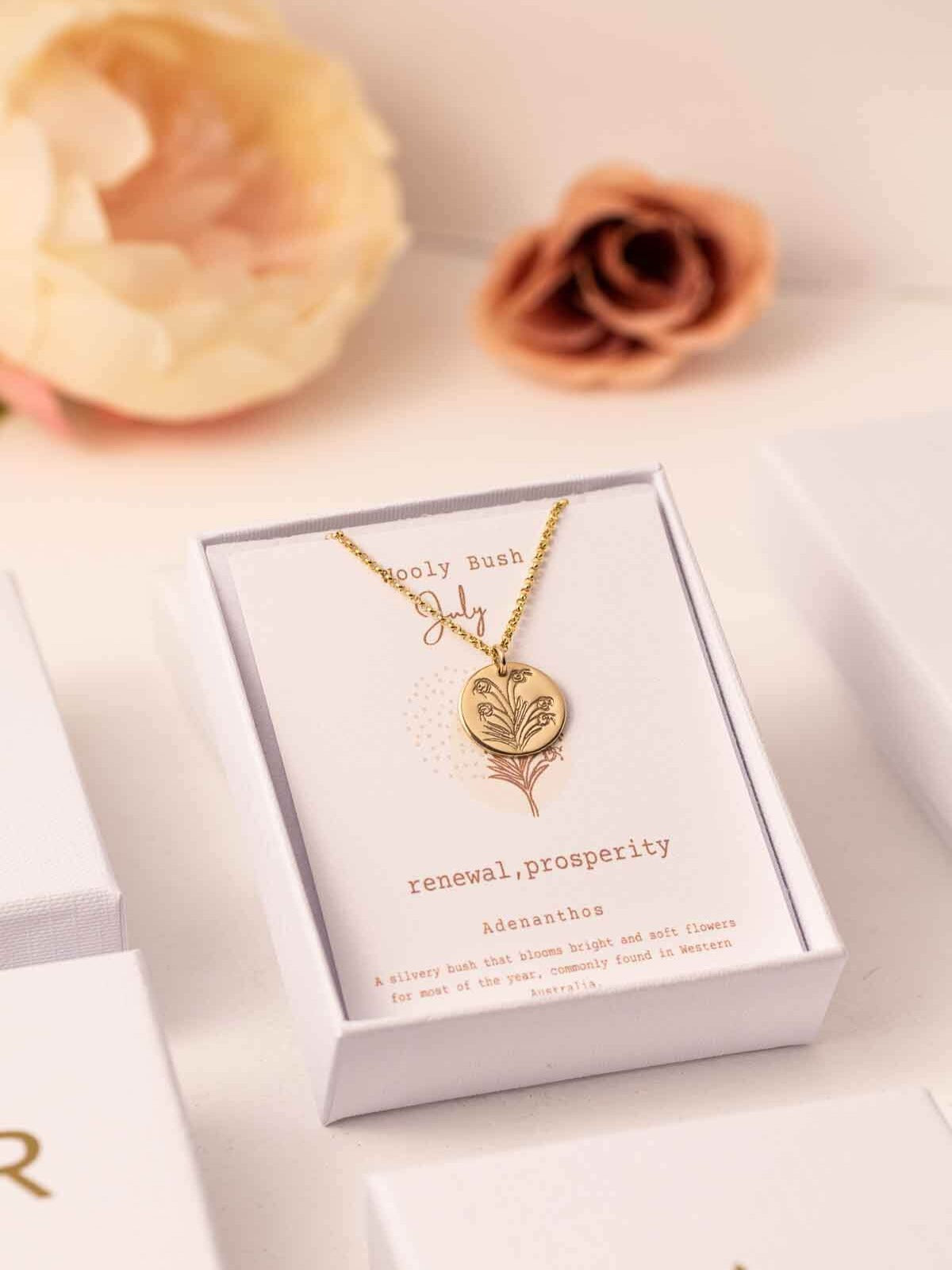 Wooly Bush - Australian Natives Birth Flower Necklace - July