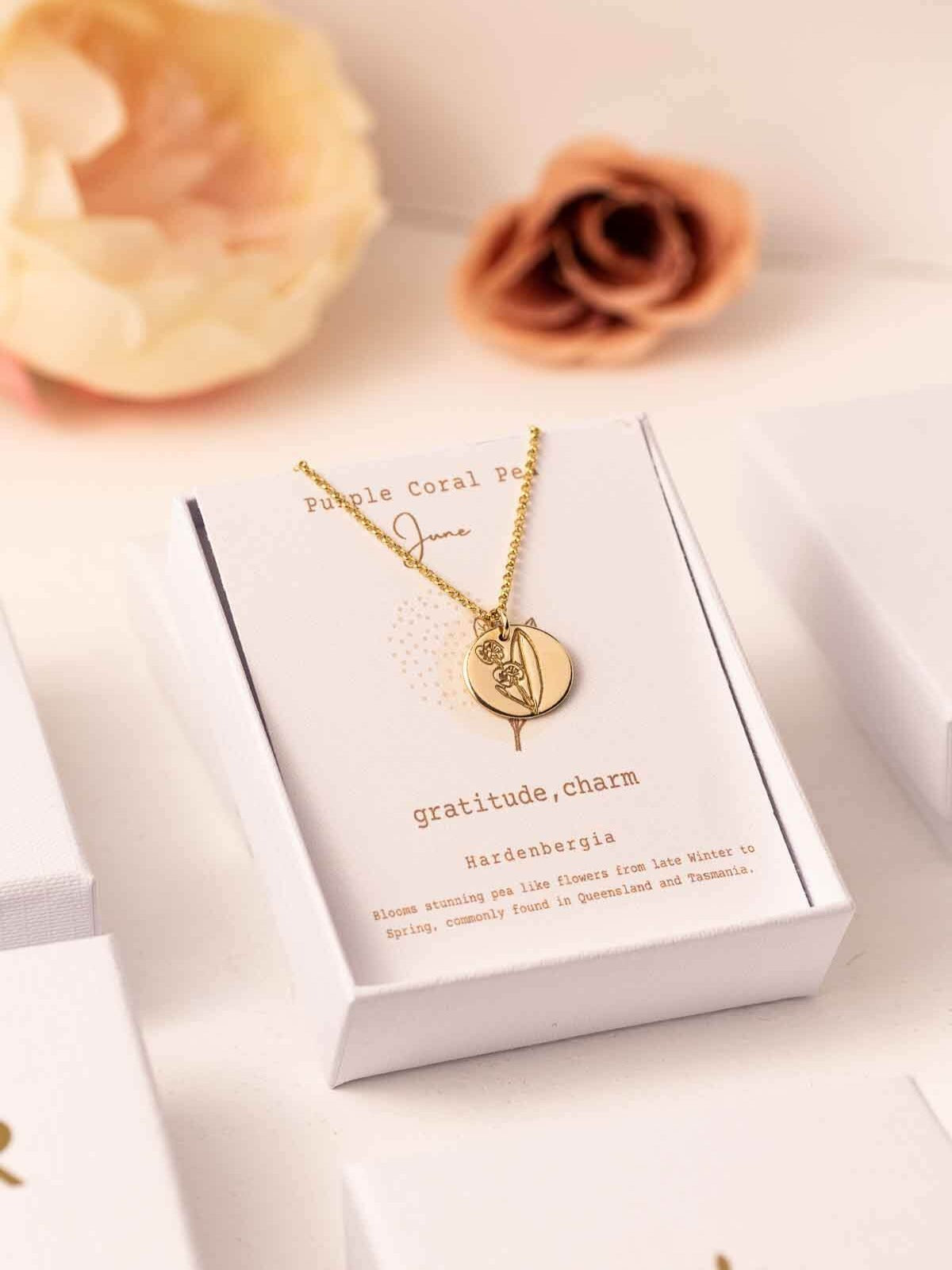 Purple Coral Pea - Australian Birthflower Necklace - June