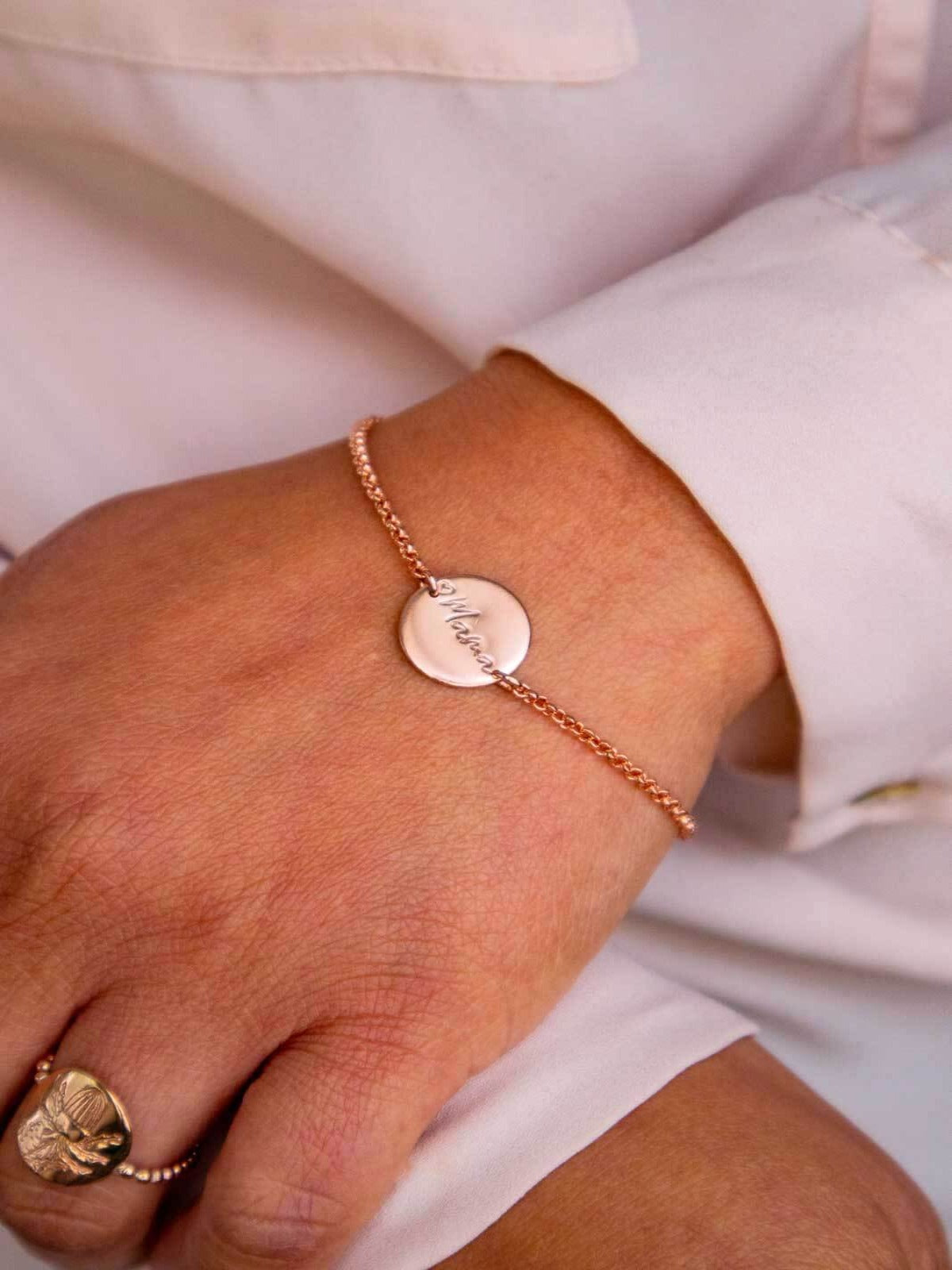 mama motherhood bracelet gold on wrist 