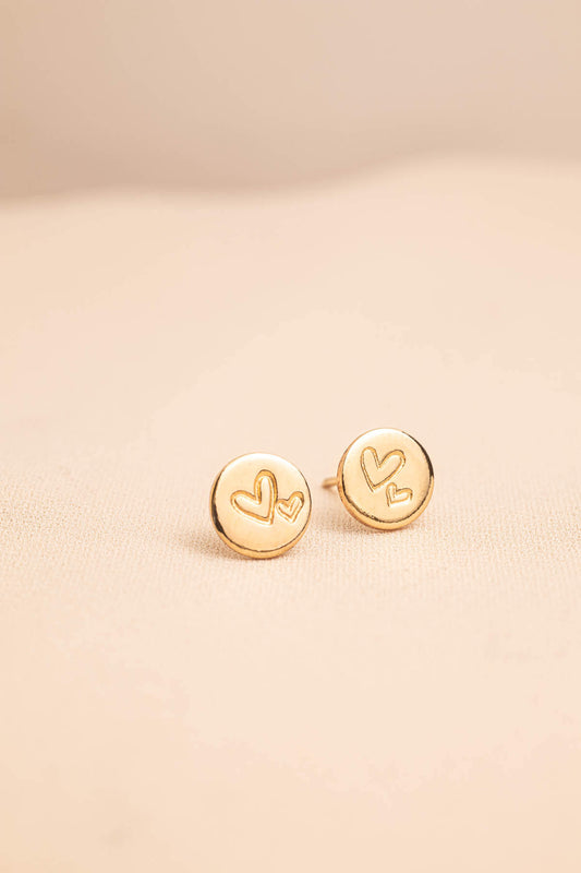 You and Me - Twin Hearts Disc Stud Earrings
