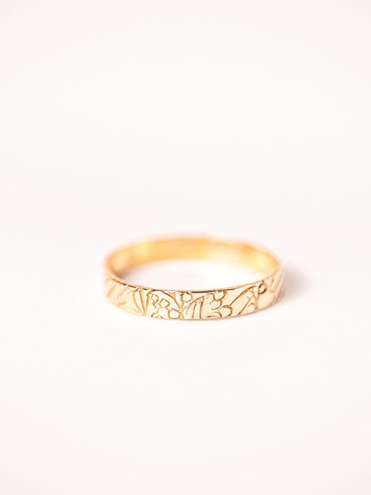 Birth flower infinity wide band ring gold
