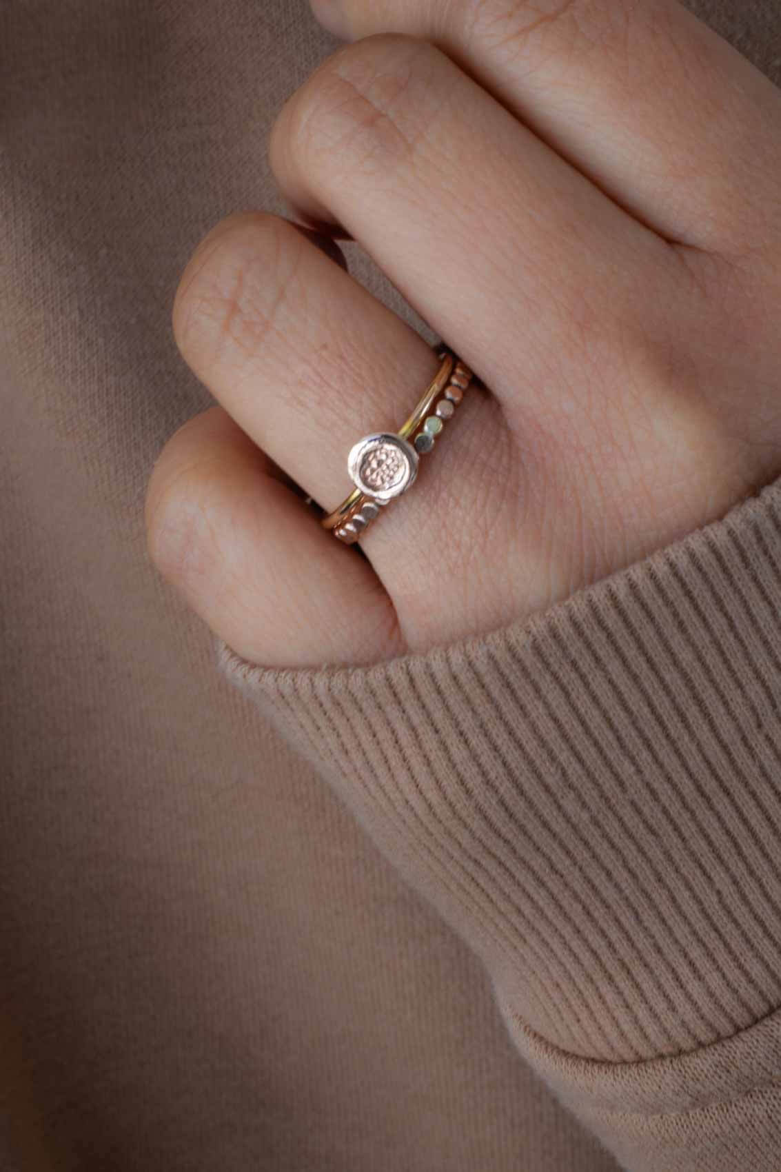 Dainty Hammered Beaded Ring