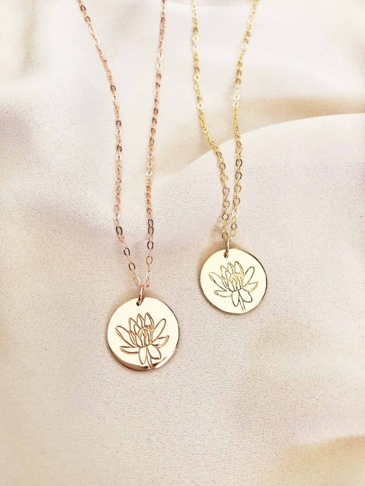 water lily flower necklace Birth Flower Necklace - July