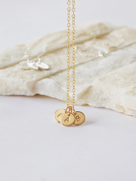 Sydney - Tiny Disc Initials Pendant Necklace